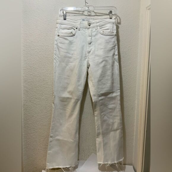 ZW COLLECTION HIGH WAIST CROPPED BOOTCUT JEANS Frayed Hem - Picture 3 of 10